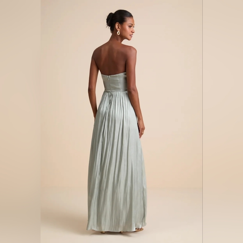Lulus Kylin Sage Satin Basque Waist Maxi Dress XS Wedding Party Prom Formal - Picture 5 of 10